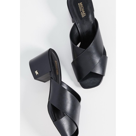 Michael Kors Shoes - Michael Kors Crisscross Slide Sandal Black Logo Heel Size 6.5